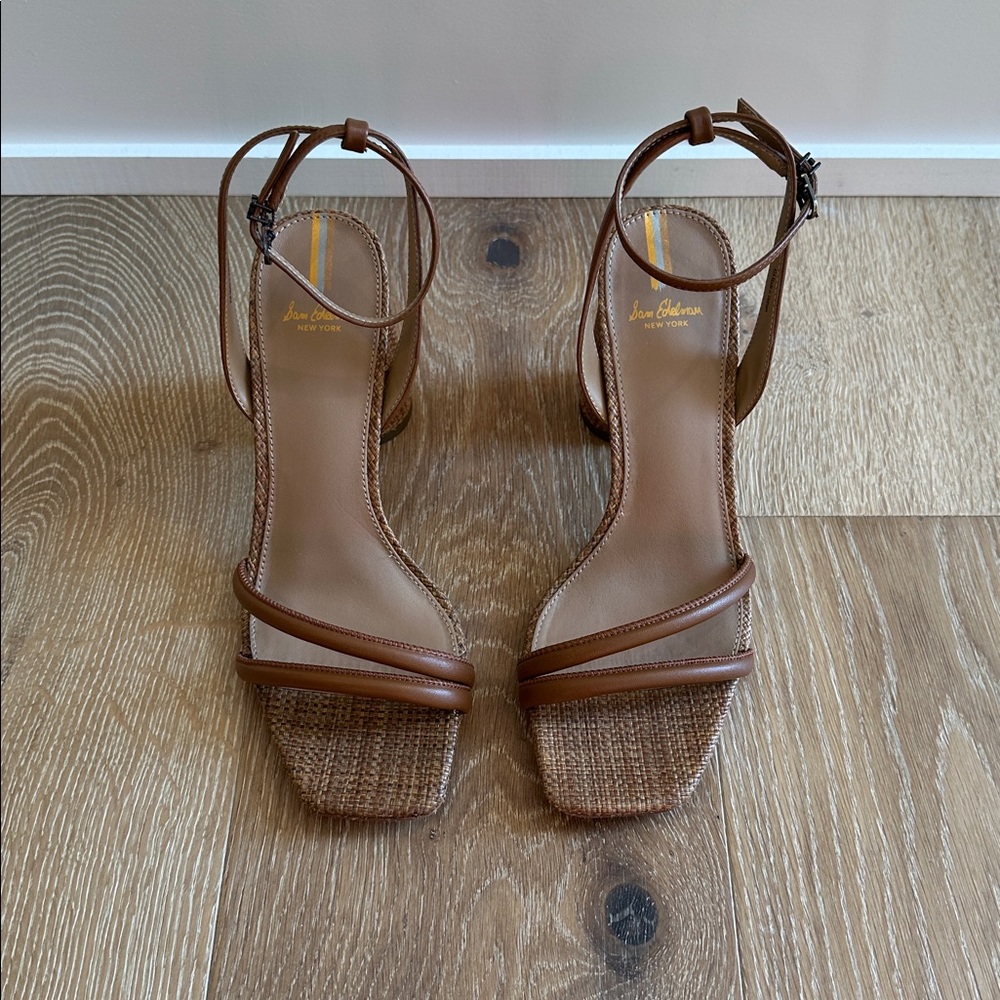 Sam Edelman Kia Leather & Raffia Brown Heels